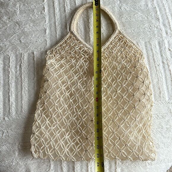 Cream Crochet Coastal Beach Woven Tote Bag Farmers‎ Market Bag - Picture 6 of 10